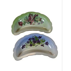 VTG Imperial Germany Floral Rose Violets Crescent Dishes